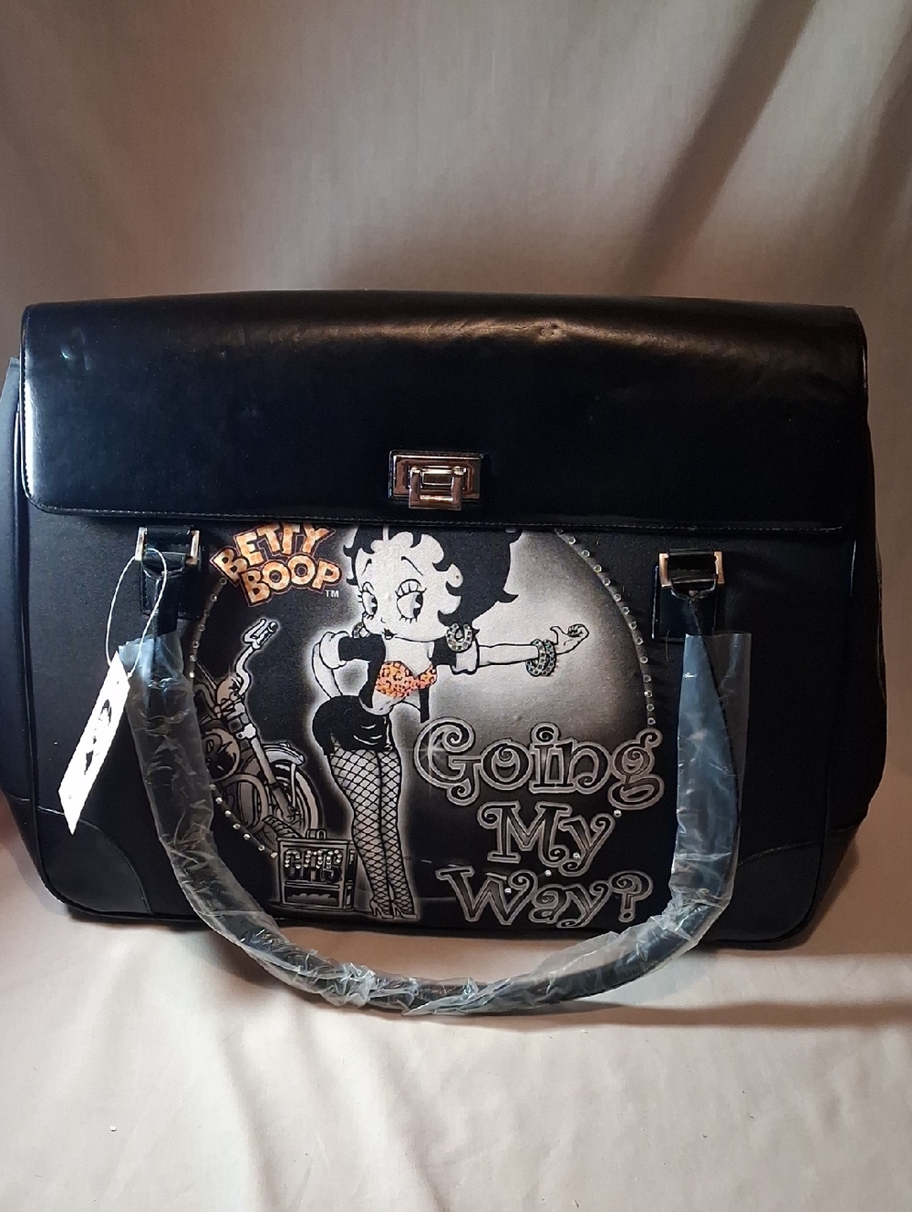 Vintage 2005 Betty Boop Black Graphic Purse Travel Bag - 'Going My Way' NEW